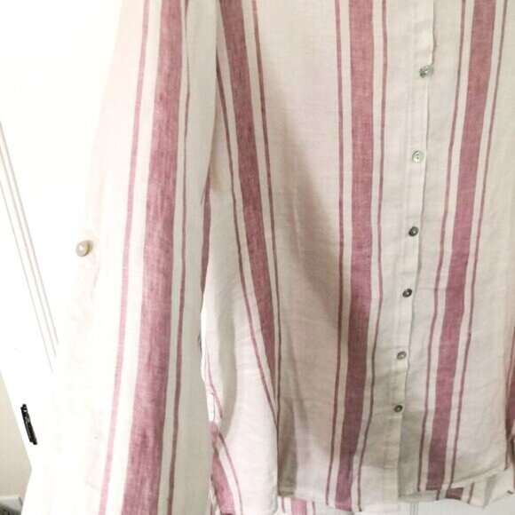 JNY 100% Linen Stripe Roll Tab Top Size M - Picture 3 of 4
